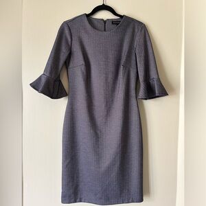 Banana Republic Blue/Silver Herringbone Sheath Dress with Bell Sleeves